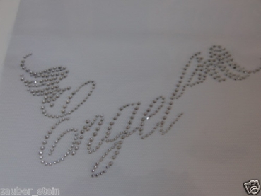 Schriftzug Engel mit Flügeln Strass Bügelbild Hotfix Hotglue