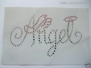 Angel mit Flügel Schriftzug Strass Hotglue Hotfix Bügelbild