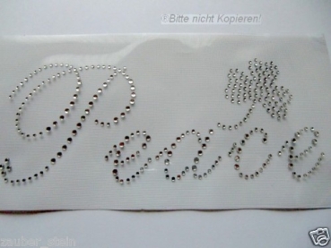 Hotfix Bügelbild Peace Schriftzug Kleeblatt Applikation Strass Hotglue
