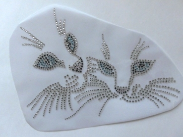 Preview: Katze Gesicht Katzen Blaue Augen HOTFIX HOTGLUE Bügelbild Strass