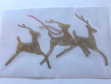 Hirsch Reh Rentiere Hirsche  STRASS Hotfix Bügelbild Weihnachten Tischdecke