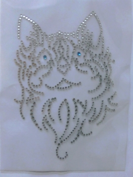 Schmuse Katze &#9829; Hotglue Bügelmotiv Bügelbild Strass Katzenkorb Shirt Top Jacke