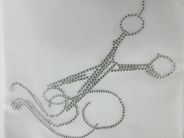 Preview: XXL 30x26cm!!! Strass Haare Schere Bügelbild Friseur Frisör Hotfix Friseurumhang
