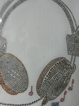 Preview: Kopfhörer Noten Musik Disco DJ Tanzen Strass Hotfix Hotglue Bügelbild Shirt Jacke Top