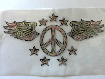 Peace Strass Studs Bügelbild Hotfix Flügel Sterne Tasche Shirt Jacke Rucksack