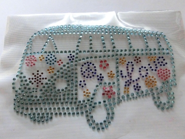 PEACE Flower Power Strass Hotfix Bügelbild Jacke Shirt Tasche Bluse Blazer Auto