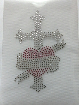 Herz mit Kreuz Strass HOTFIX HOTGLUE Bügelbild Applikation