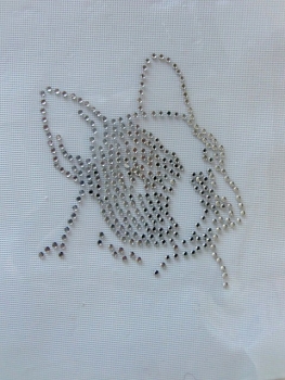 Preview: Französische Bulldogge Strass Bügelbild Hotfix Hotglue für Hundeschule Shirt etc.