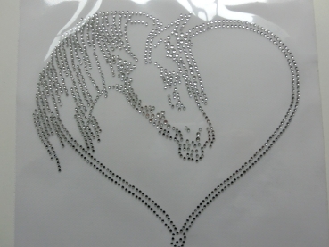 Preview: Pferd Herz Hotfix Strass Shirt Tasche Abschwitzdecke Schabracke Pferde Dressur