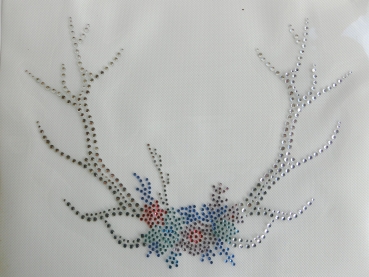 Geweih klar Hirsch Blüten Tasche Dirndl Oktoberfest Wiesn Strass Bügelbild Hotfix Top