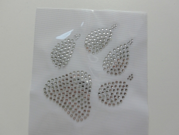 Preview: 1 große Hunde Pfote Strass Hotfix Bügelbild Crystal süß