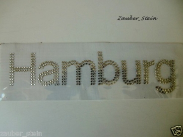 Hamburg Schriftzug Strass Hotglue Hotfix Bügelbild