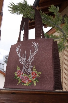 Preview: Tracht Jagd Hirsch Rosen Herz Strass Hotfix Hotglue Bügelbild