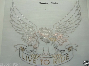 Live to Ride Adler Wappen Motorrad Bügelbild Strass TOP