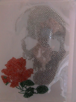 Skull Totenkopf Rose Strass HOTFIX HOTGLUE Bügelbild Applikation