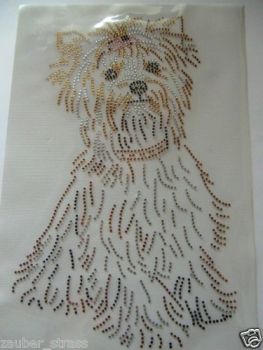 Preview: Yorkshire Terrier Yorkie Strass Hotfix Hotglue Bügelbild