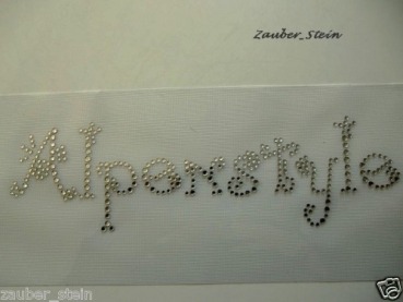 Schriftzug Alpenstyle Wies&acute;n Oktoberfest Strass Bügelbild Hotfix Hotglue