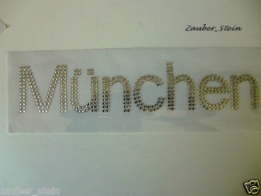 München Schriftzug Strass Hotglue Hotfix Bügelbild
