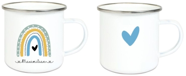 Tasse Emailletasse Regenbogen, Junge, Einschulung KITA Wunschname, Dankeschön, Geburtstag, Abschied, Jubiläum, Geschenk, Kommunion, Firmung Konfirmation, Becher von Lüttentüddel