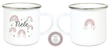 Becher Tasse Emaillebecher ganz viele Regenbogen, Mädchen, Einschulung KITA Wunschname, Dankeschön, Geburtstag, Abschied, Jubiläum, Geschenk, Kommunion, Firmung Konfirmation, Becher von Lüttentüddel