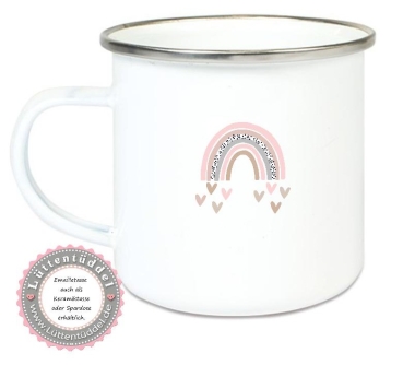 Preview: Becher Tasse Emaillebecher ganz viele Regenbogen, Mädchen, Einschulung KITA Wunschname, Dankeschön, Geburtstag, Abschied, Jubiläum, Geschenk, Kommunion, Firmung Konfirmation, Becher von Lüttentüddel