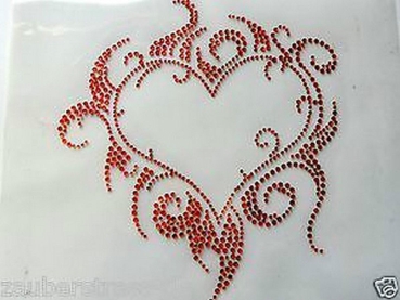 Herz Triball Groß Strass Bügelbild Hotfix Hotglue Rottöne Rot