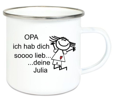Tasse Emailletasse Strichmännchen Opa... Name, Wunschname,Vatertag, Muttertag Dankeschön, Abschied, Jubiläum, Geschenk, Becher von Lüttentüddel