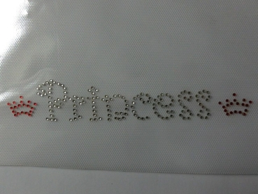 Preview: Princess Bordüre Krone Schriftzug Strass Hotglue Hotfix Bügelbild
