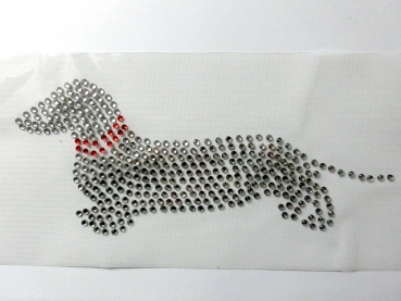 riiiiesen Dackel 24,0 x 10,0cm Hund Strass Hotglue Hotfix Bügelbild Crystal süß