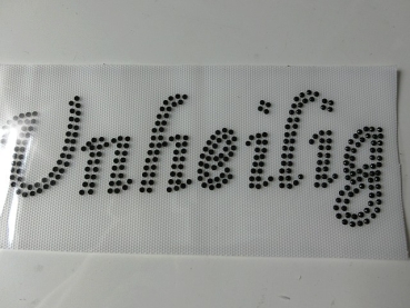 Unheilig Black Hotfix Hotglue Bügelbild Jacke Bluse Mantel Top Strass Schriftzug etc