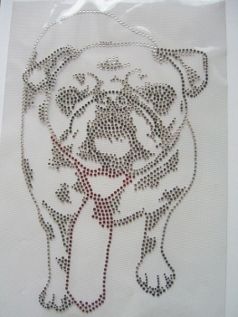 Mops Hund Strass Hotfix Hotglue Bügelbild Bügelmotiv z.B T-Shirt