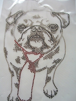 Preview: Mops Hund Strass Hotfix Hotglue Bügelbild Bügelmotiv z.B T-Shirt