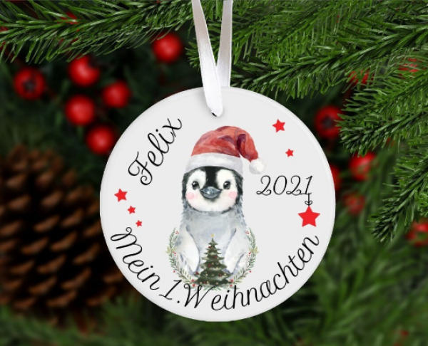 Erinnerungsanhänger Anhänger Weihnachtskranz Weihnachten Weihnachtsanhänger erstes Weihnachten kl Pinguin personalisiert Geschenk  von Lüttentüddel®
