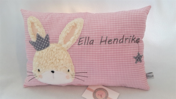 ★ 35x23 cm Kissen Geburt Hase Krone Mädchen Name Einschulung Geburt Reise Taufe★ von Lüttentüddel