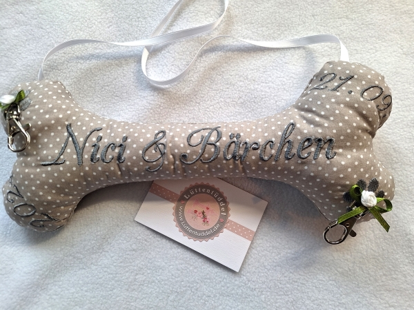 ♥ Ringkissen Knochen Punkte Wunschname Stickerei Hochzeit Hochzeitsknochen Just Married I Do
