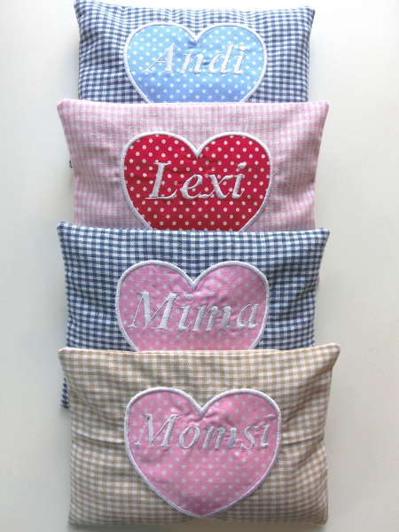 ♥ Herz Punkte Wunschname Körnerkissen Wärmekissen Dinkel Lavendel von Lüttentüddel