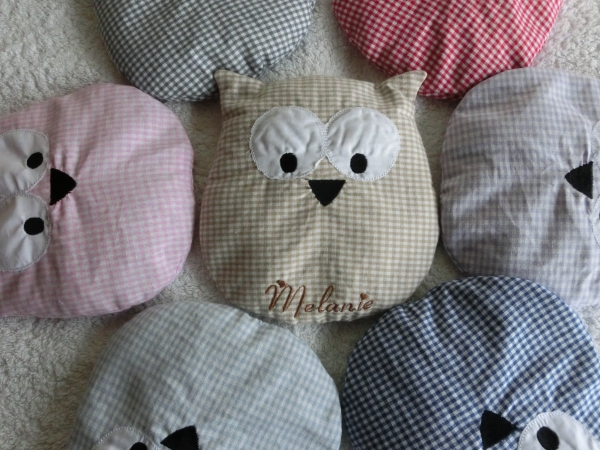 Eule Körnerkissen Wärmekissen Dinkel Wunschfarbe Name von Lüttentüddel