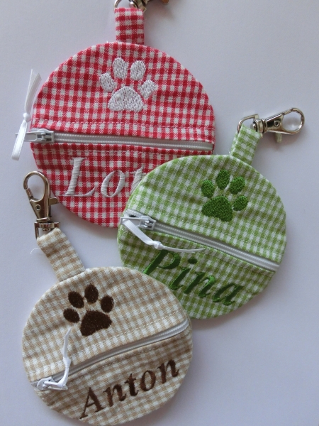 ♥ PFOTE Wunschname POOP BAG HUND KOTBEUTEL BESTICKT Vichy