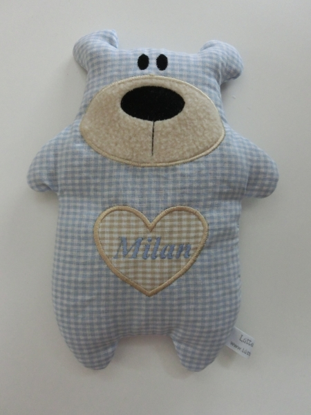 ♥ Knuddel Bär mit Herzapplikation Körnerkissen Wärmekissen Dinkel Wunschname