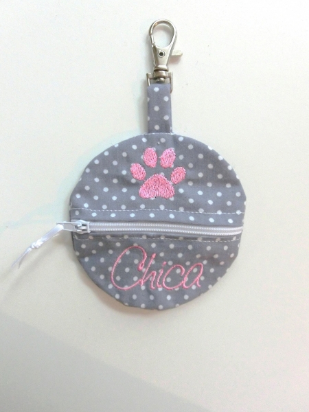 ♥ PFOTE Wunschname POOP BAG HUND KOTBEUTEL BESTICKT PUNKTE