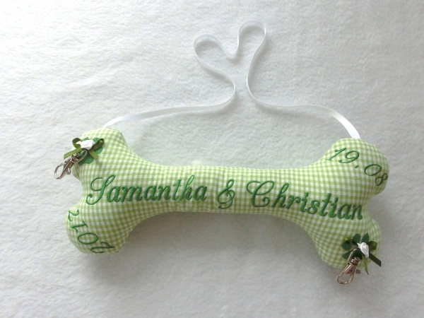 ♥ Ringkissen Knochen Wunschname Stickerei Hochzeit Hochzeitsknochen Just Married I Do