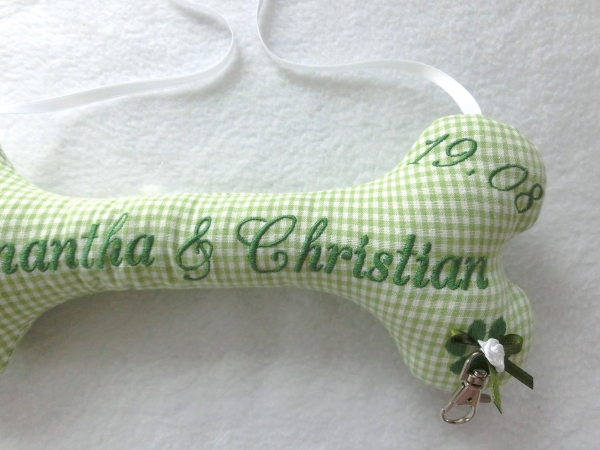 ♥ Ringkissen Knochen Wunschname Stickerei Hochzeit Hochzeitsknochen Just Married I Do Standesamt Kirche Braut Heirat von Lüttentüddel