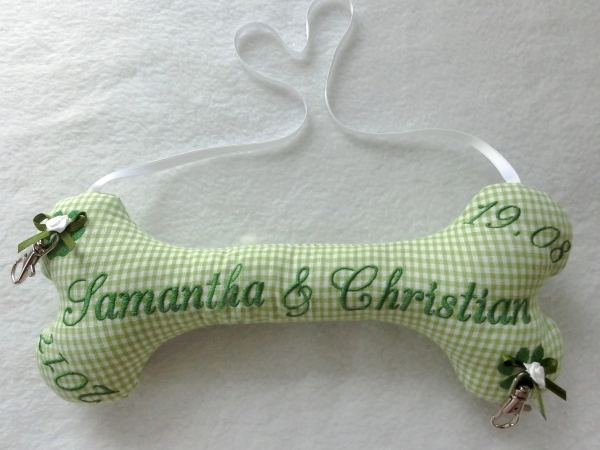 ♥ Zauberhaftes Ringkissen Knochen Wunschname Stickerei Hochzeit Standesamt  Hochzeitsknochen Just Married von LüttentüddelI®