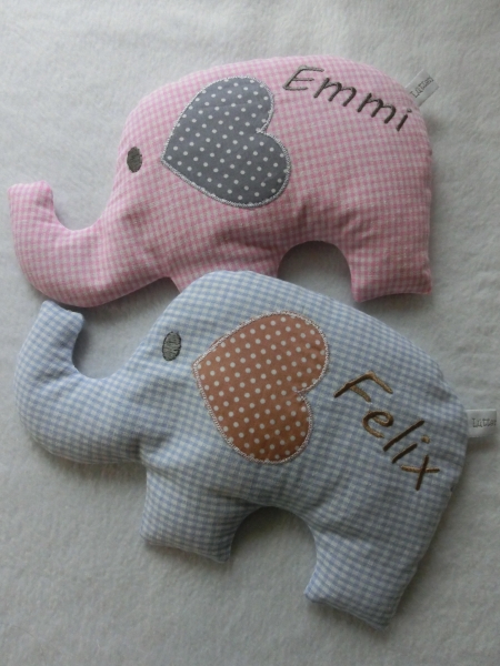 ♥ Baby Elefant  Wunschname Körnerkissen Wärmekissen Dinkel von Lüttentüddel