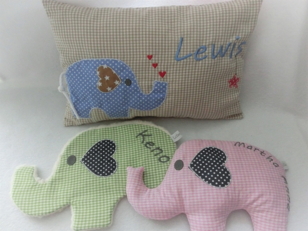 ★ 35x23 cm Kissen Geburt Elefant Name ★ von Lüttentüddel