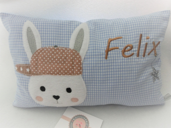 ★ 35x23 cm Kissen Geburt Hase Junge Name ★ von Lüttentüddel Einschulung Taufe KITA Geburt Geburtstag