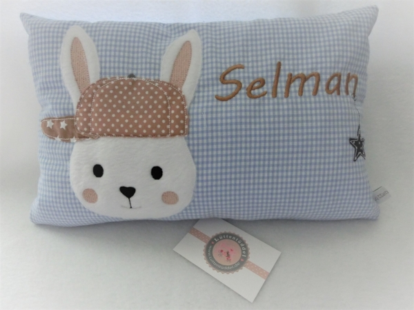 ★ 35x23 cm Kissen Geburt Hase Junge Name ★ von Lüttentüddel Einschulung Taufe KITA Geburt Geburtstag