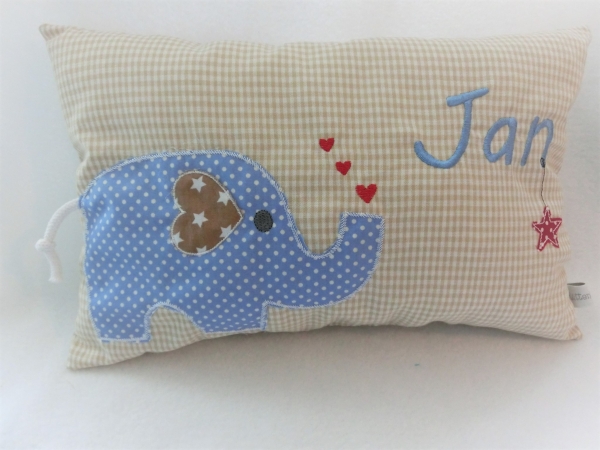★ 35x23 cm Kissen Geburt Elefant Name ★ von Lüttentüddel