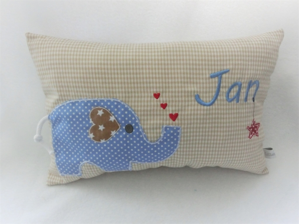 ★ 35x23 cm Kissen Geburt Elefant Name ★ von Lüttentüddel