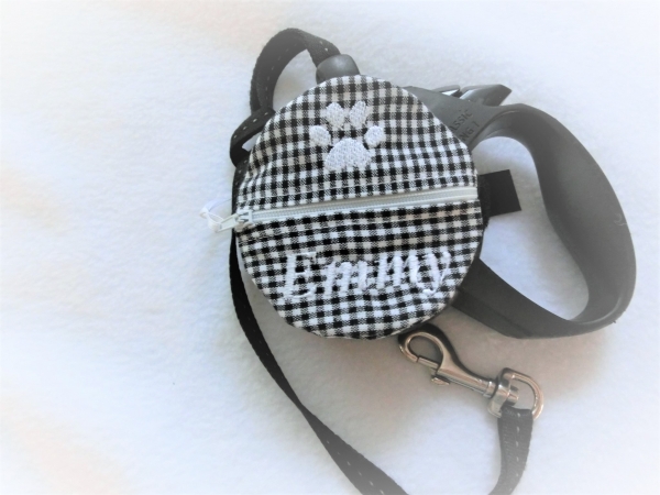 ♥ Wunschname Pfote POOP BAG HUND KOTBEUTEL BESTICKT Automatikleine Flexi